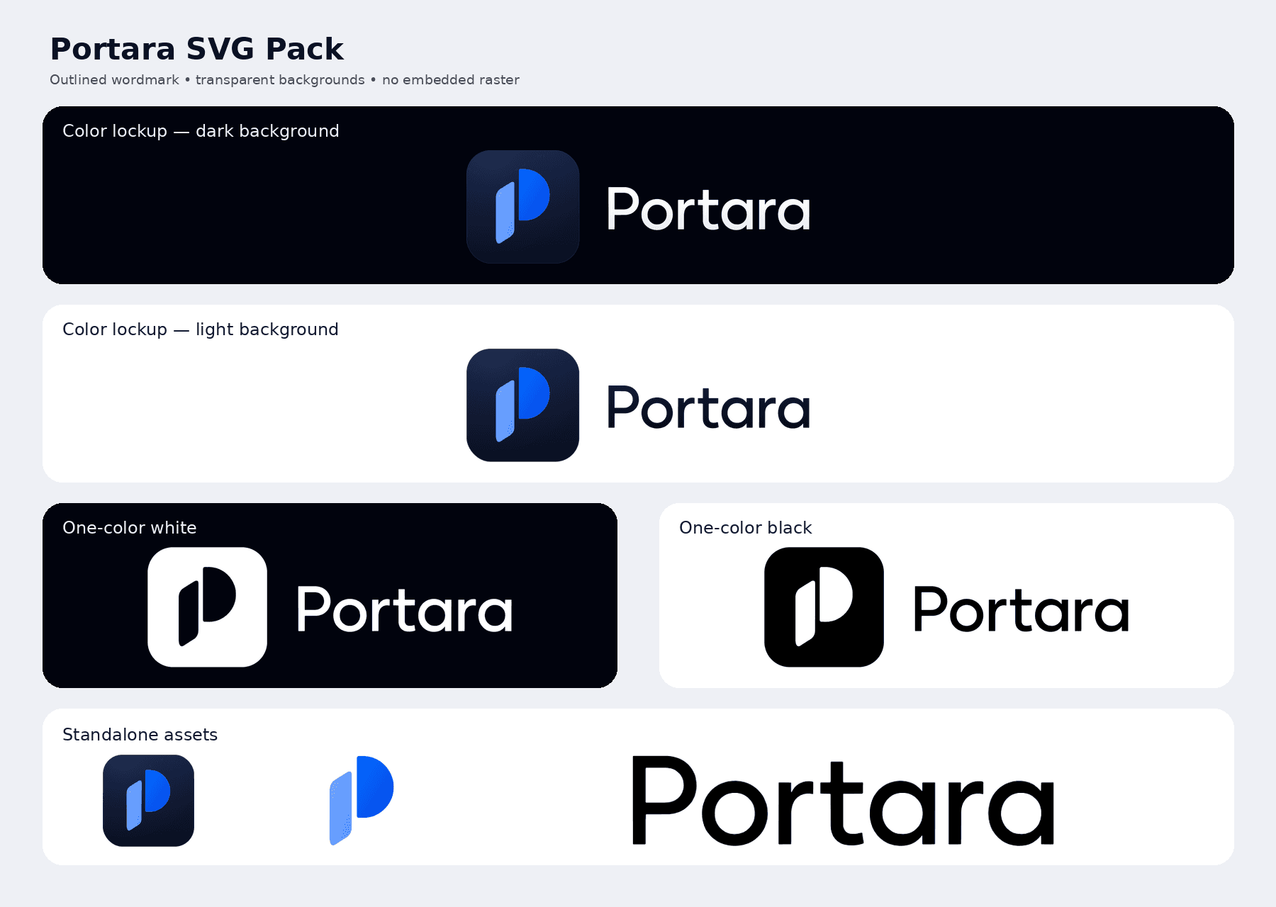 Portara logo system and application icon variants