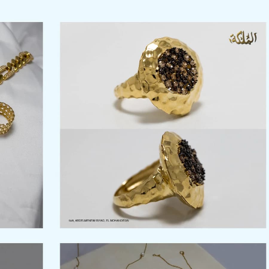 Hammered gold statement ring photographed for AL MALEKA Jewelry