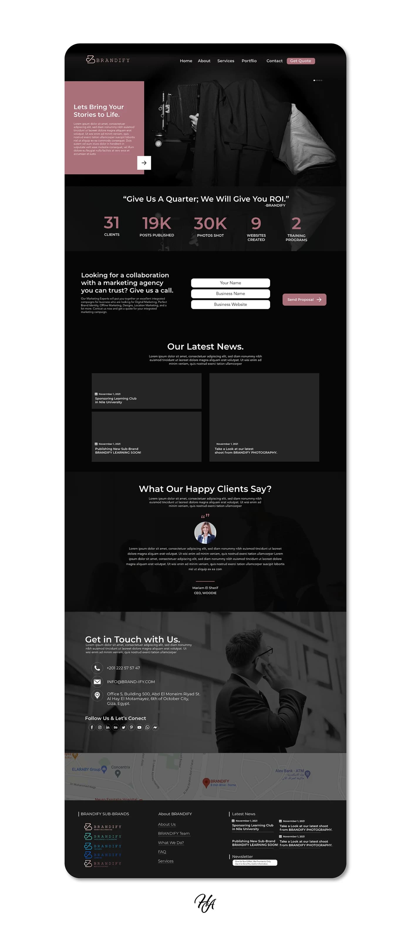 Full-page BRANDIFY website design showing the complete homepage structure