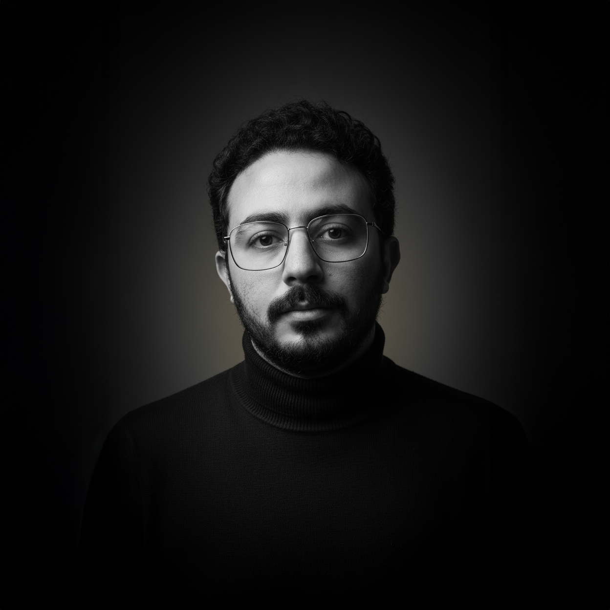 Black-and-white portrait of Hussein Akl